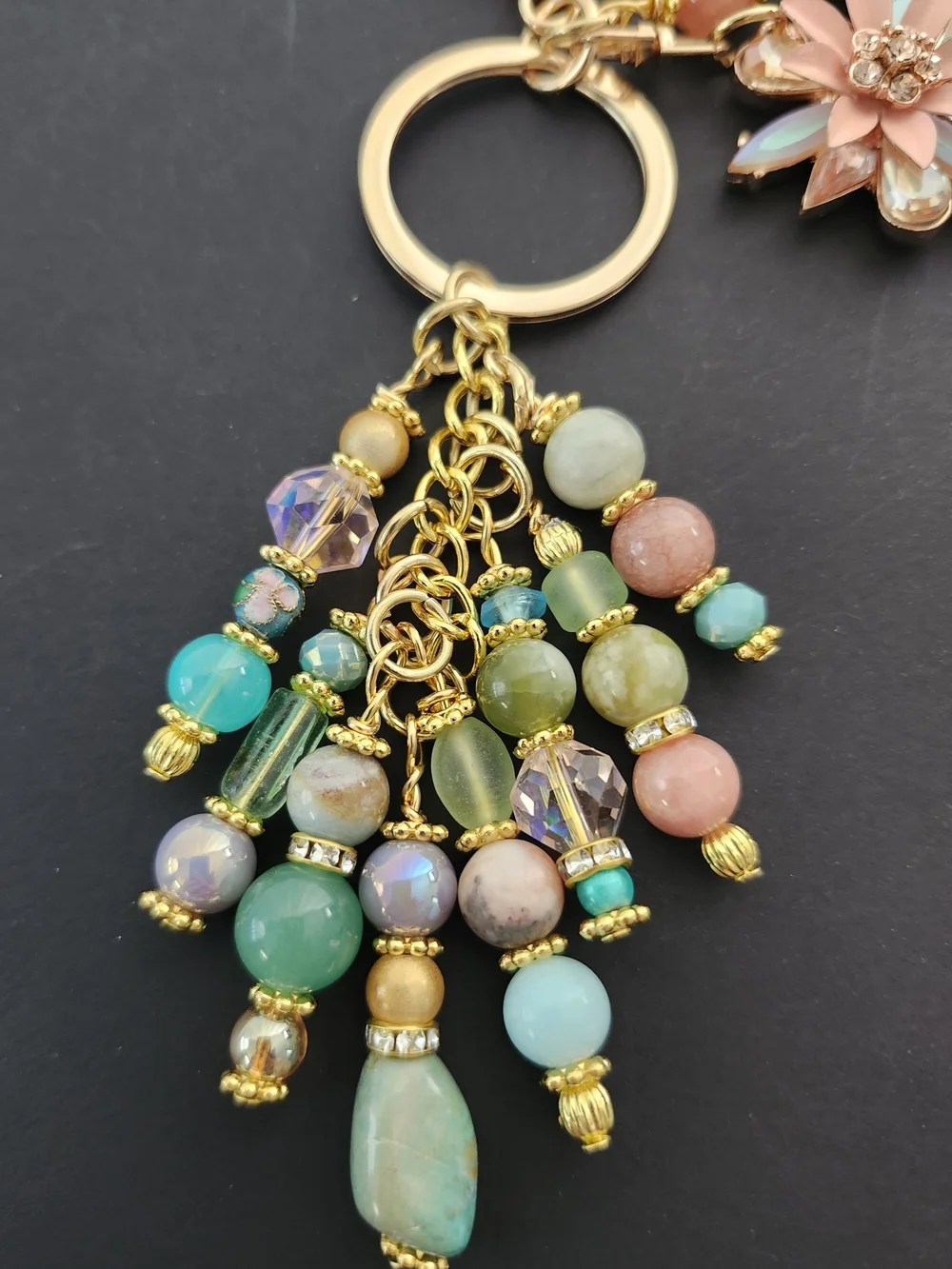 Floral Purse Charm or Keychain Aventurine Jasper Agate Handcrafted